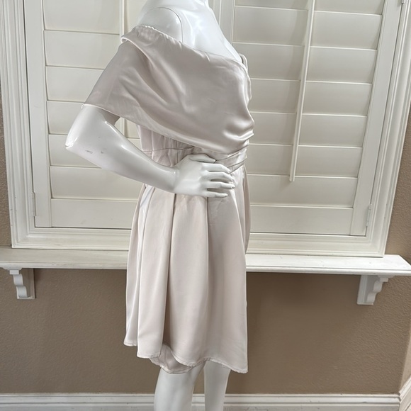 Lulus Always Celebrating Ivory Satin Off-the-Shoulder Mini Dress - Picture 5 of 12